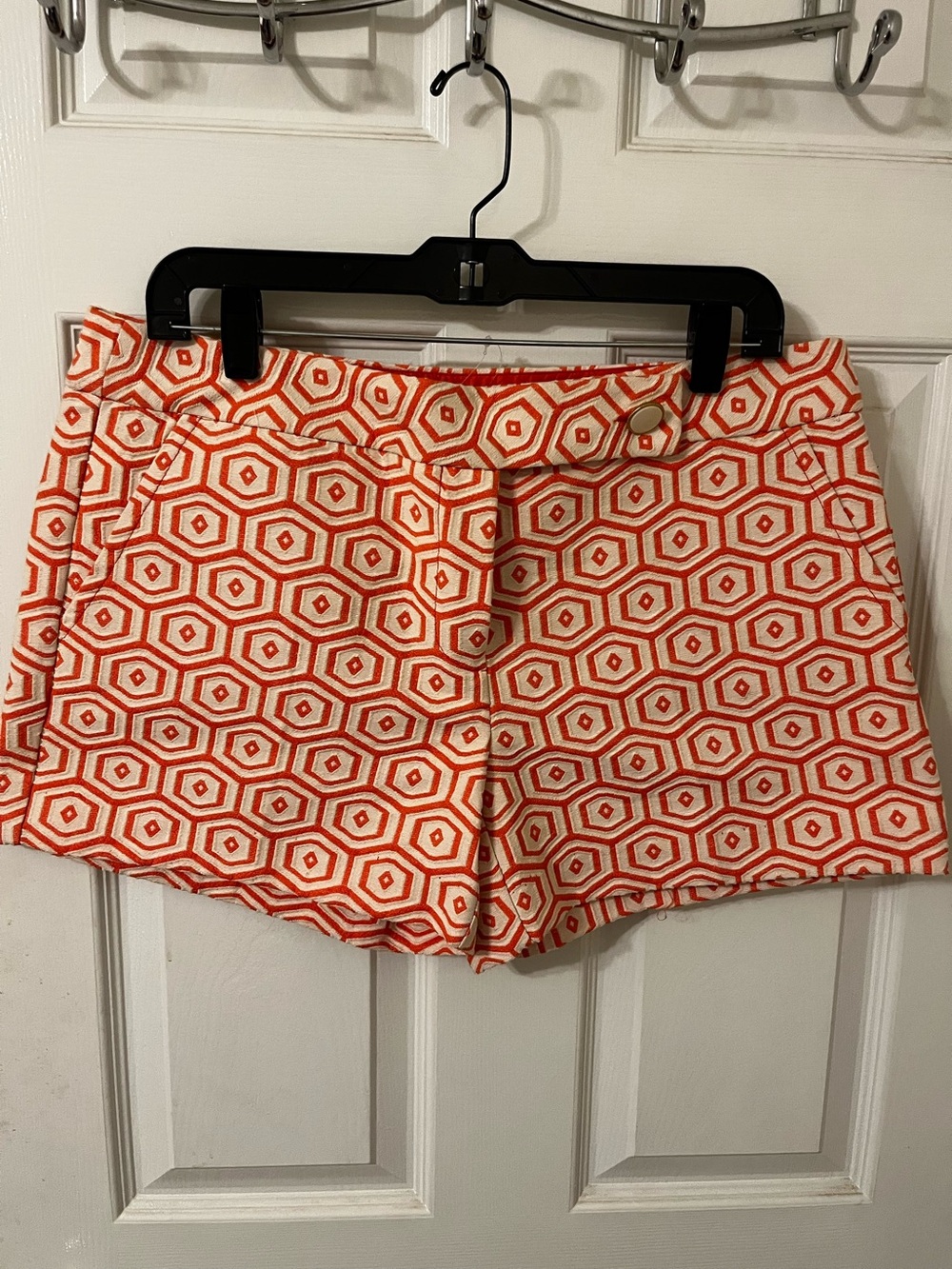 Trina Turk Orange and White Geometric High-Waist Shorts Sz 12 NWOT